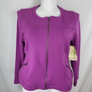One World Purple Zip JACKET Womens Size 1X Stretch Knit Long Sleeve Pockets NWT